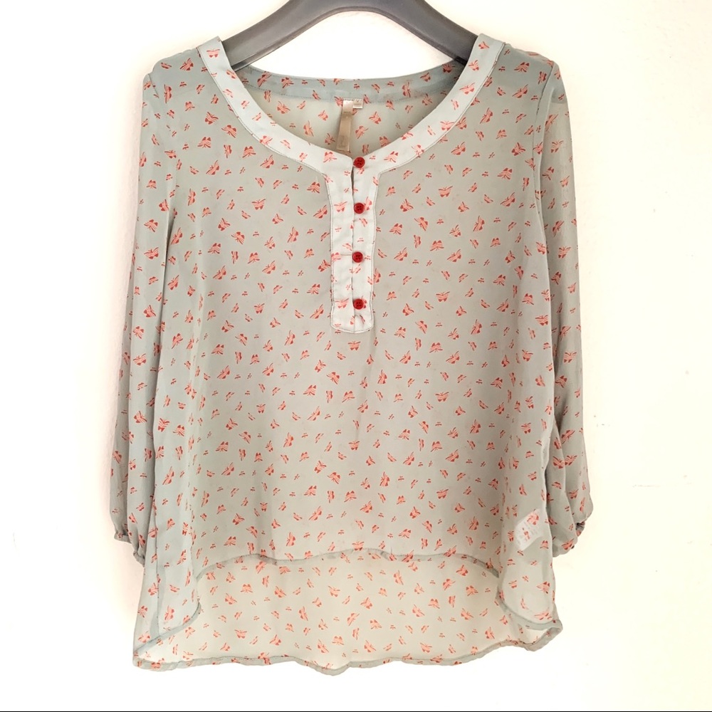 Butterfly Print Blouse in Light Dusty Blue. Size M